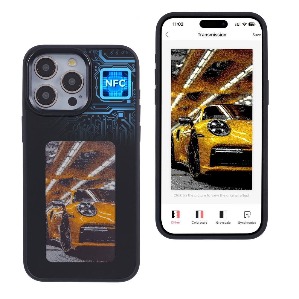 iPhone 13 Pro Hybrid Hülle TPU Bumper mit Acryl Rückseite   DIY E-Ink Display mit NFC Technologie - Schwarz