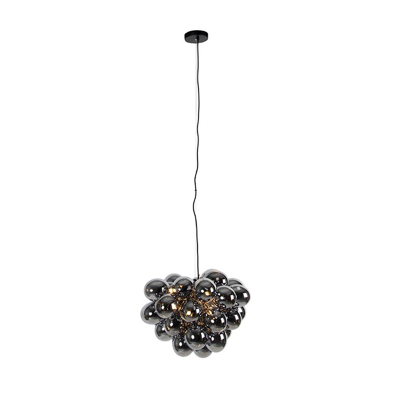 Smart hanglamp zwart met smoke glas 8-lichts rond incl. 8 Wifi G9 - Uvas