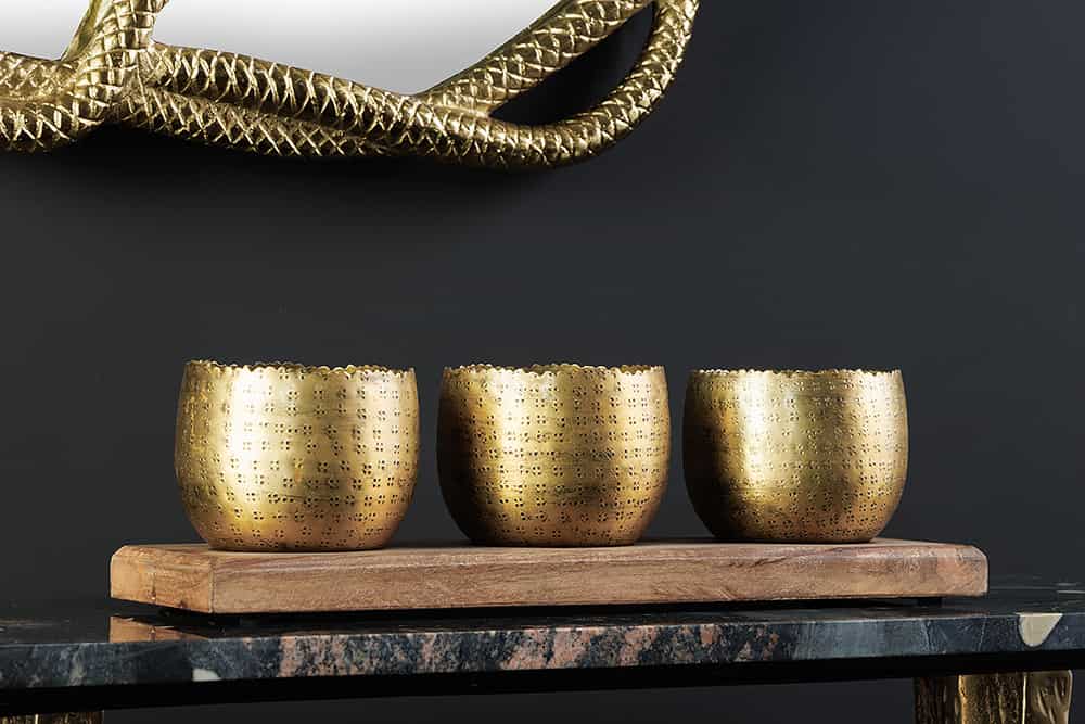 3er Set Schalen ORIENT 45cm gold mit Tablett massives Mangoholz Dekoration handmade