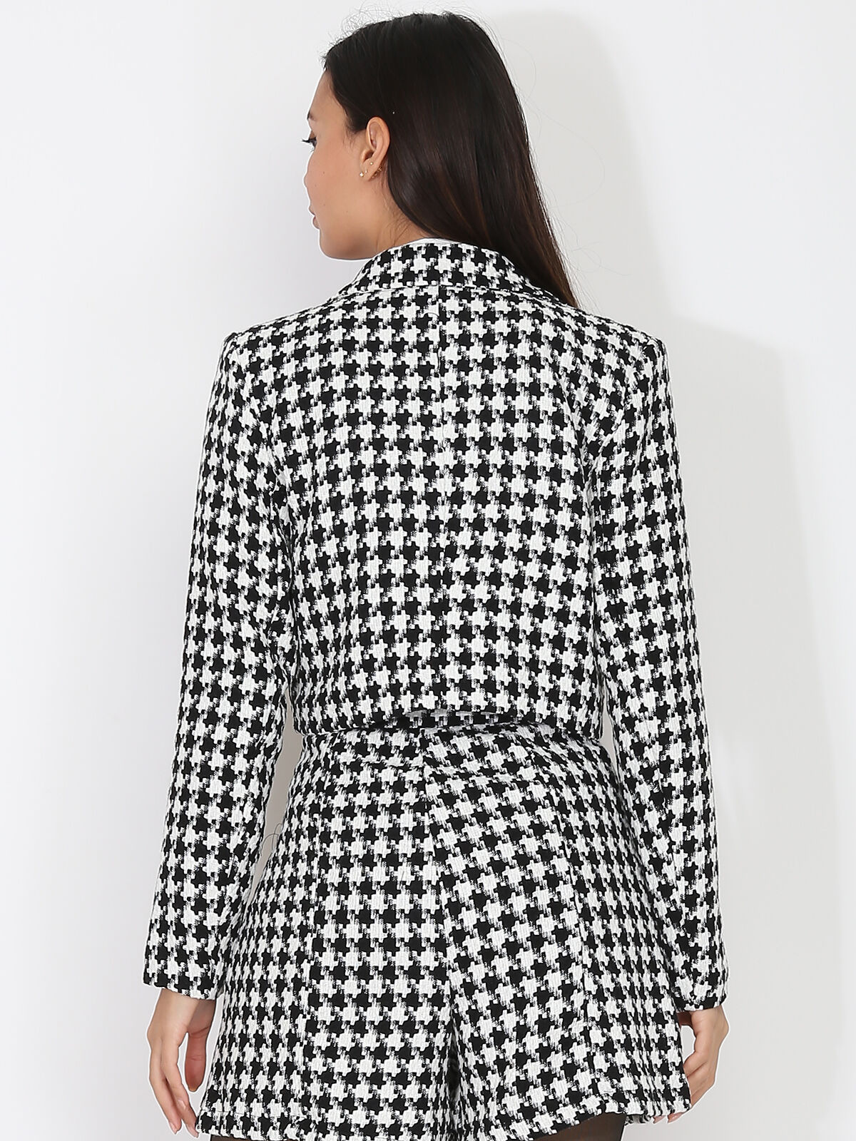 Blazer court en tweed- Noir et Blanc