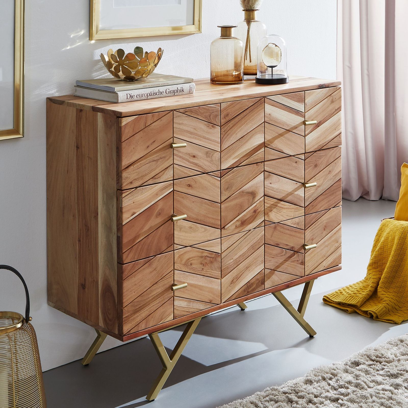 Kommode - Akazie hellbraun - Massivholz - 90 cm