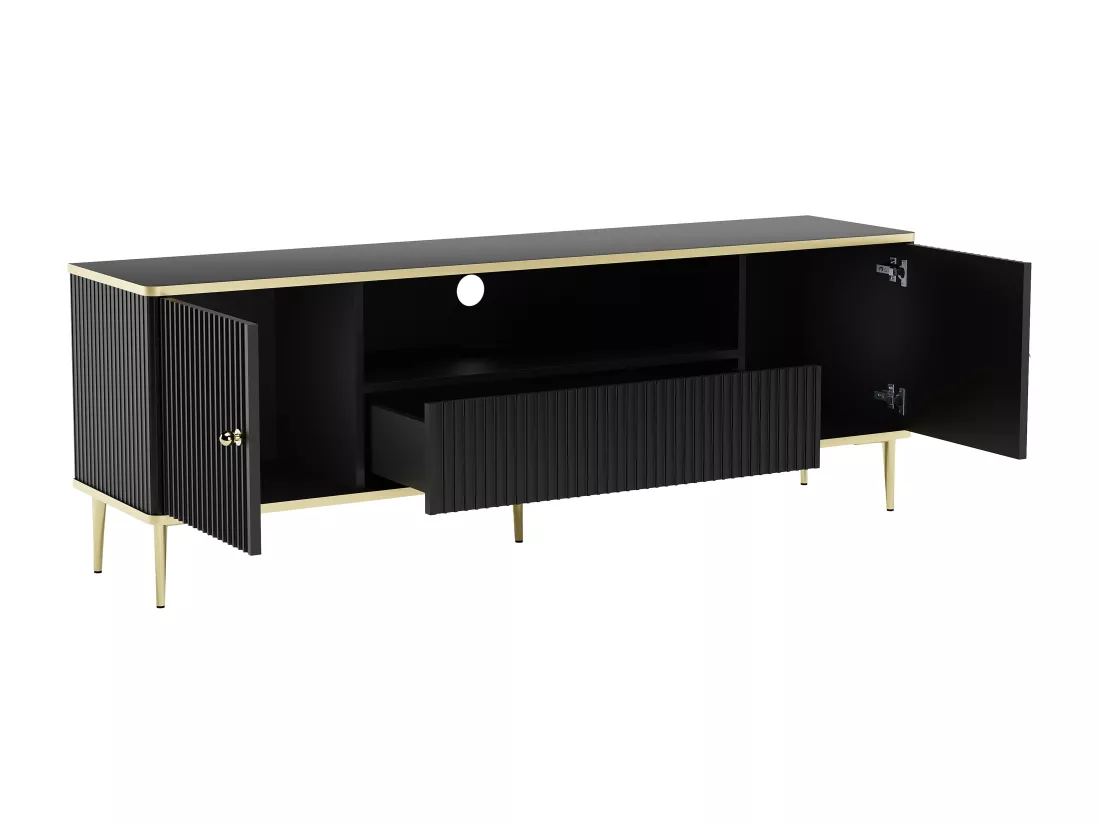 Meuble TV avec 2 portes, 1 tiroir et 1 niche en MDF et acier - Noir et doré - SINEAD de Pascal MORABITO
