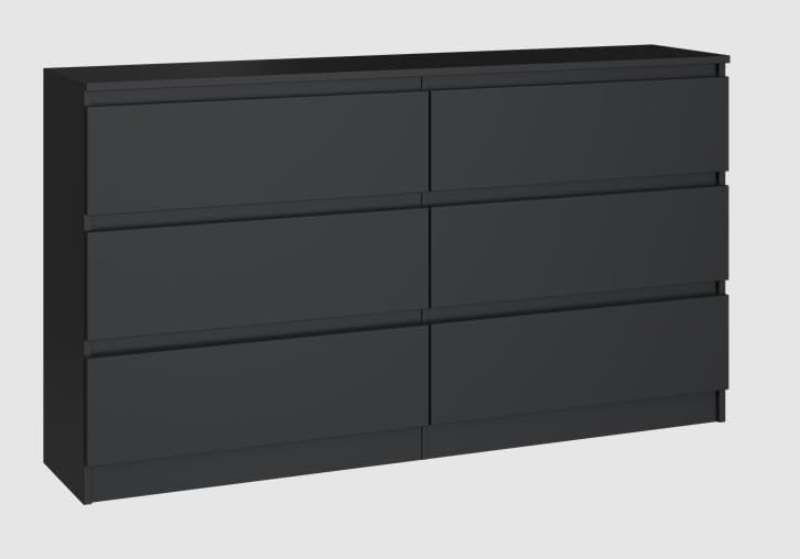 BDW - Kommode 140, Malwa M6 - Highboard 6 Schubladen - 140 cm - Für Wohnzimmer, Schlafzimmer oder Büro - Schlichtes und minimalistisches Design - Schwarz