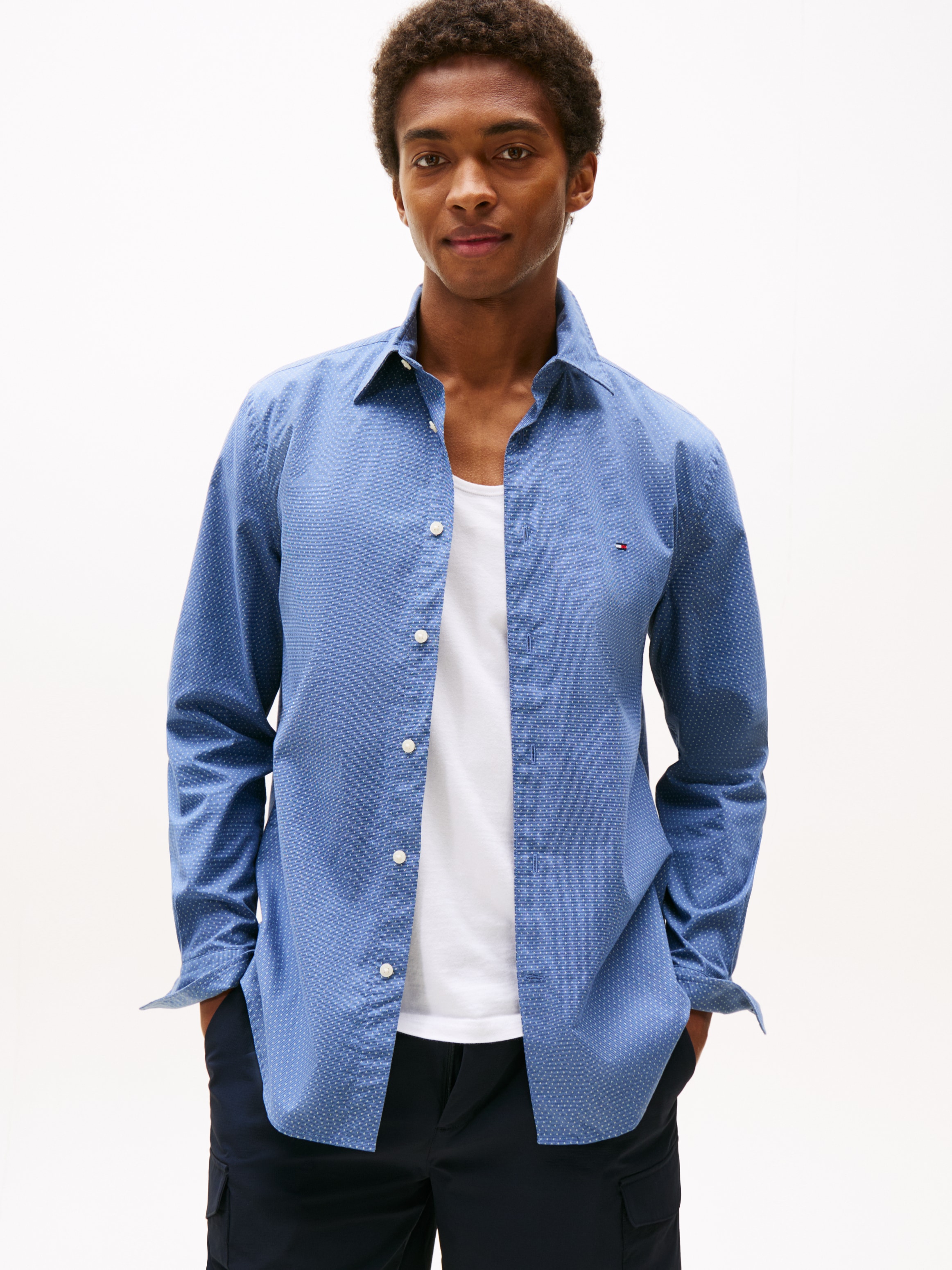 Tommy Hilfiger Langarmhemd »FLEX POPLIN MINI PRINT Regular Fit SHIRT«, regular fit, Kentkragen
