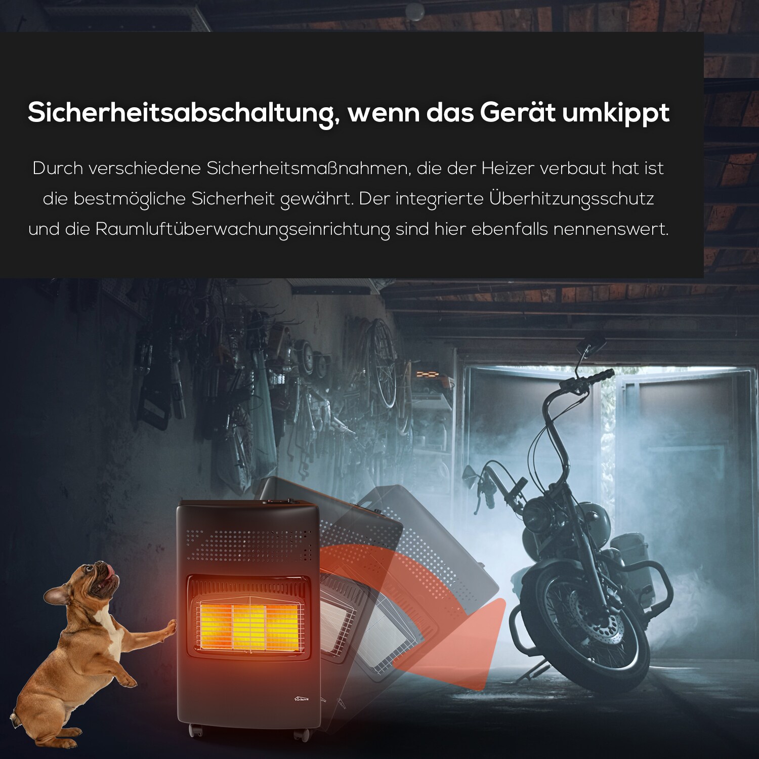 TroniTechnik® Gasheizer Gasheizofen Heizstrahler 4,2 kW Gas Heizung inkl. Gasdruckregler & Gasschlauch 3 Heizstufen 4200W