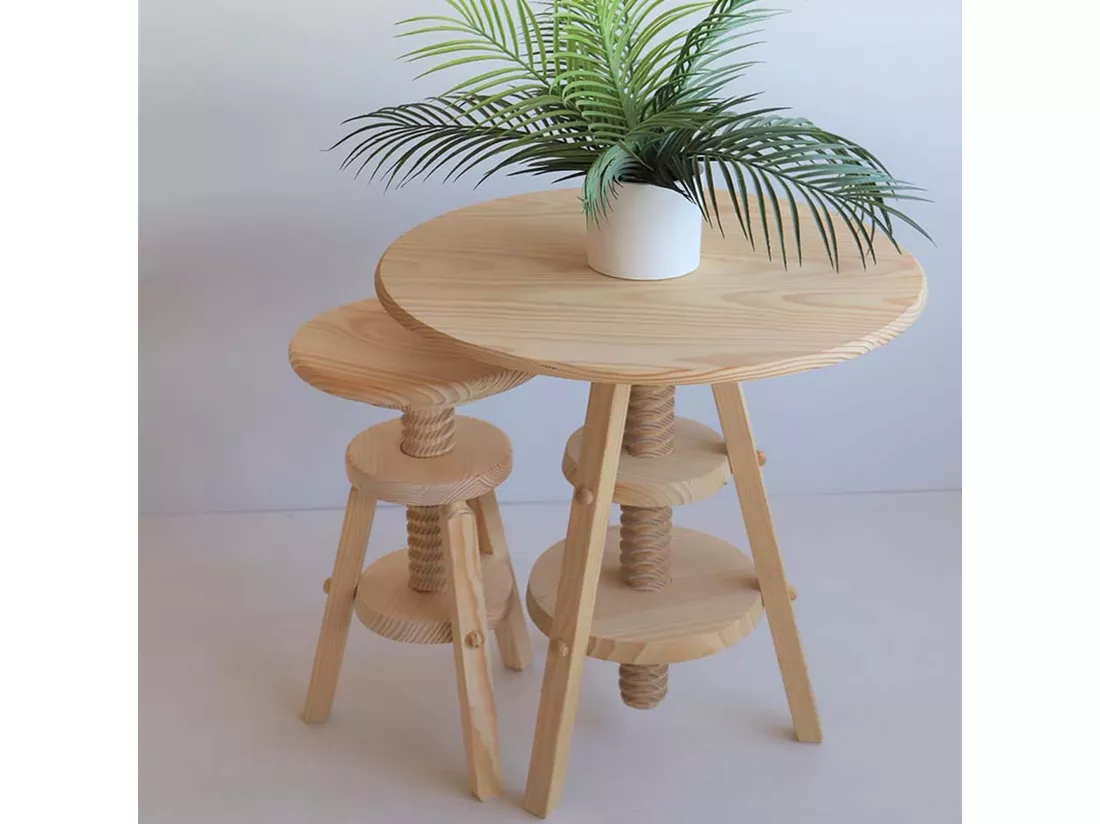 Table pivotante en bois de pin, finition non vernie, 59,5x59,5x65 cm