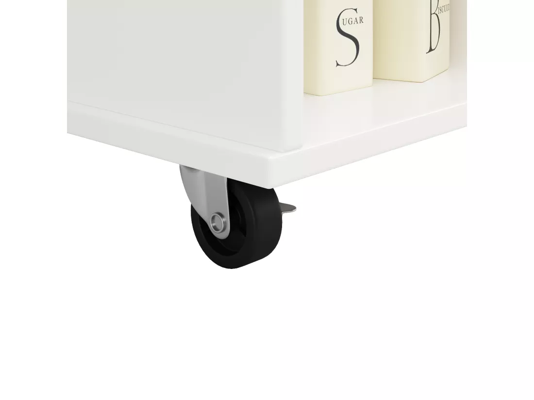 Ilot central de cuisine mobile avec 1 porte et 4 tiroirs - 111x46x91.5 cm - Bois MDF - Blanc et naturel