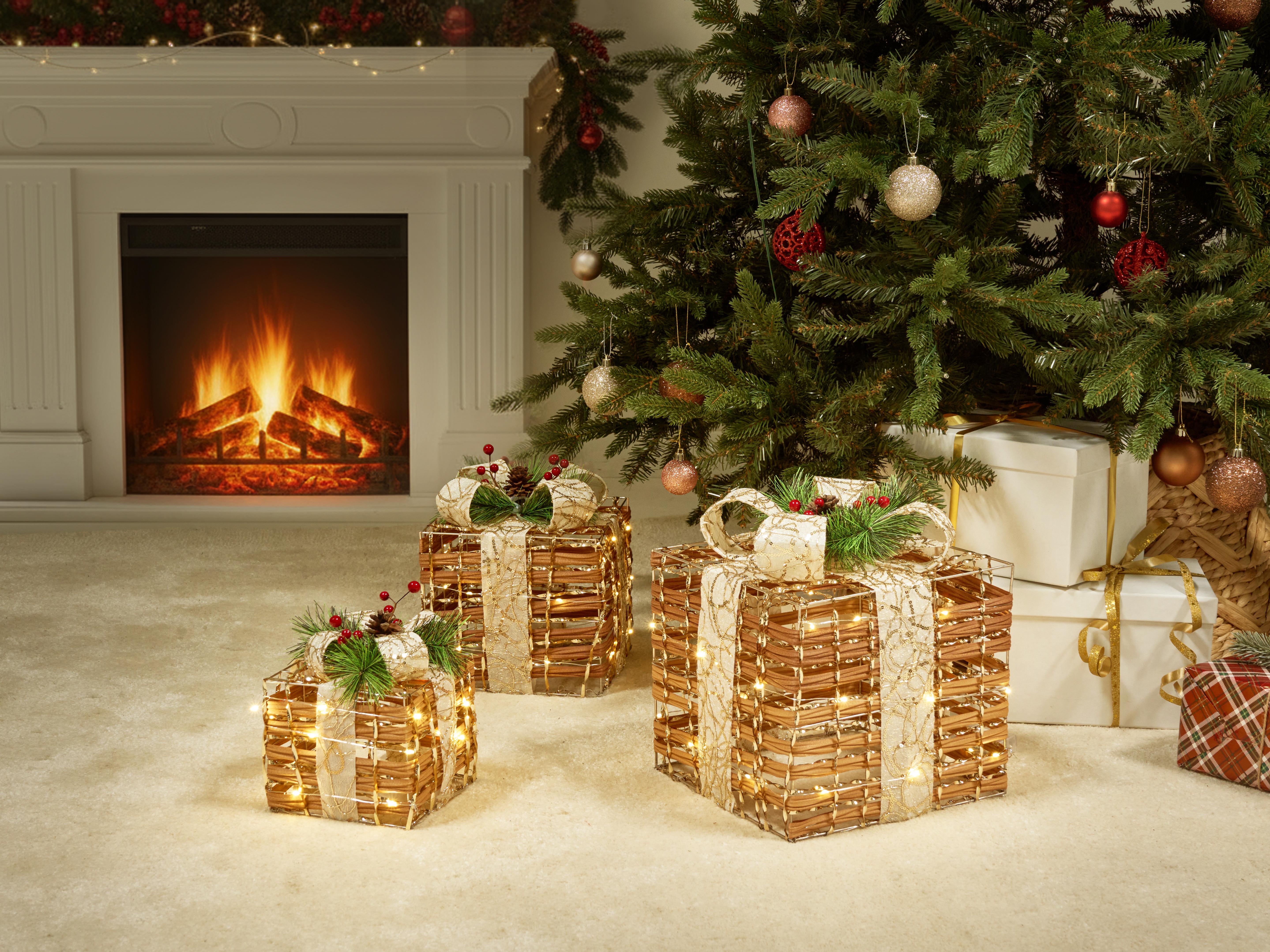Set van 3 kerstdecoraties LED TISSO Kerstcadeaus 20/25/30 cm Bruin