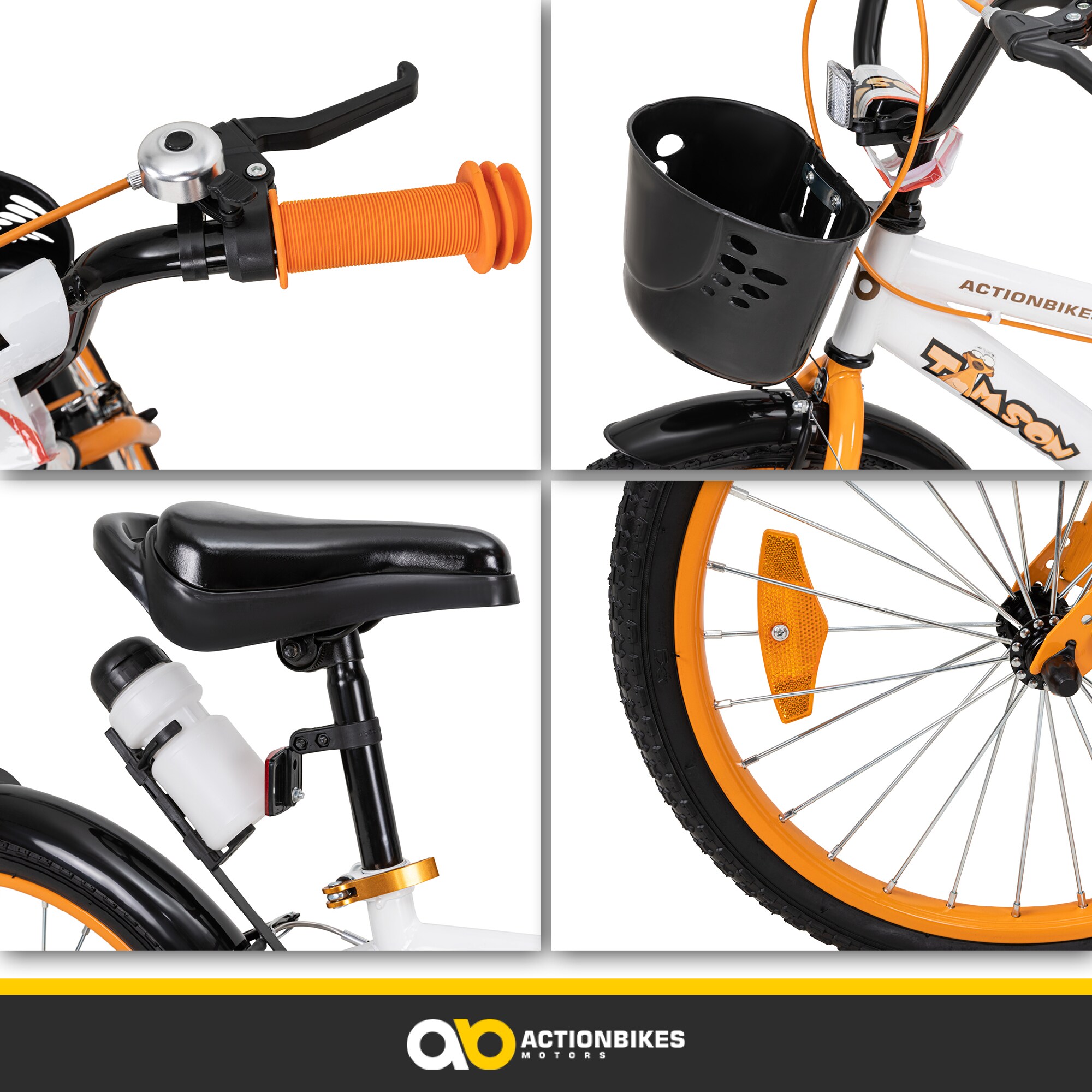 Actionbikes Kinderfahrrad Timson 20 Zoll, V-Brake-Bremsen, höhenverstellbar, Fahrradständer, Korb