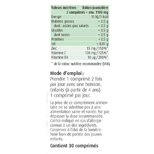 A.Vogel Immun Booster Vitamina D e Zinco 30 comprimidos