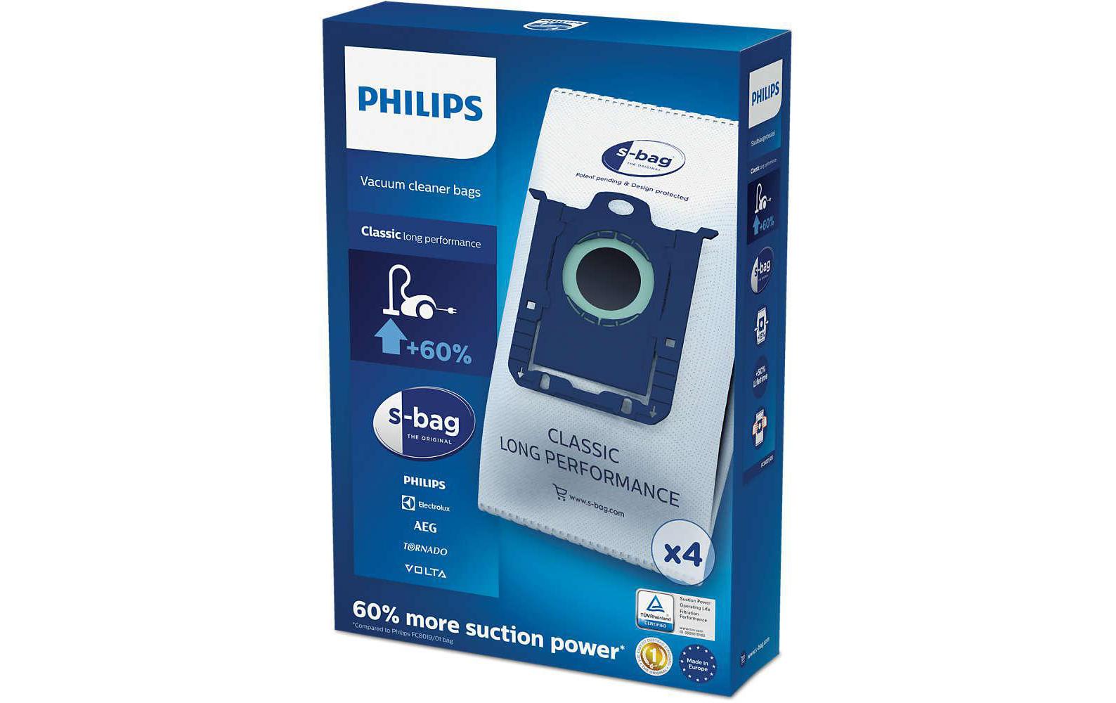 Staubfilterbeutel s-Bag FC8021/03 4 StückErsatz-Staubbeutel für Beutelstaubsauger von Philips und Electrolux