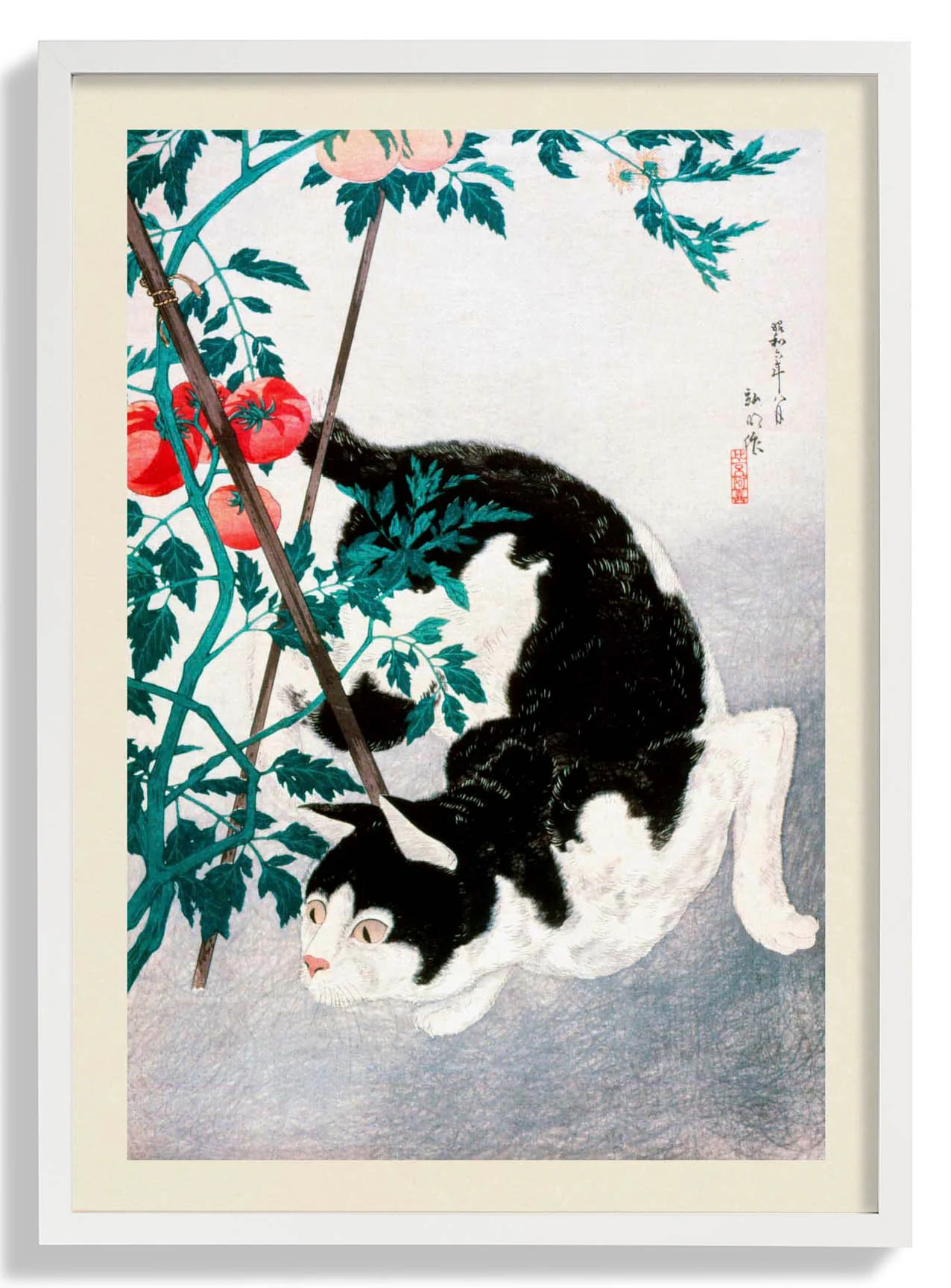 Katze mit Tomate von Takahashi Shōtei