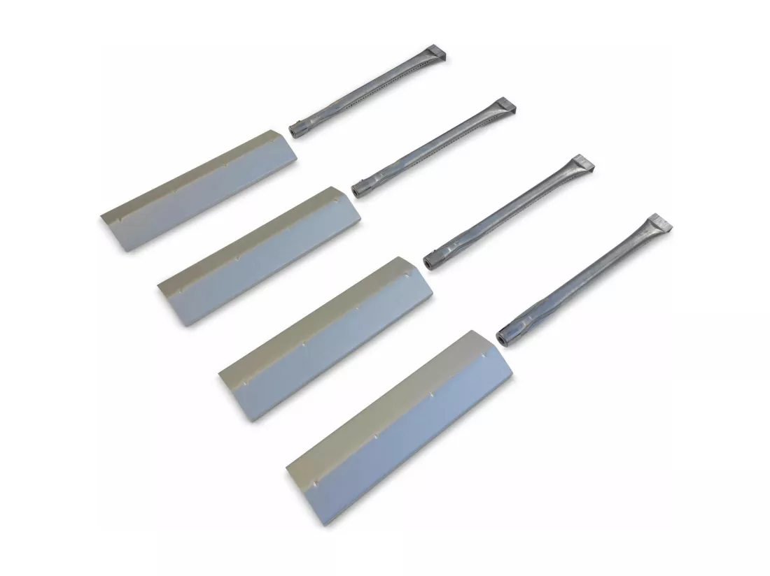 Lot de 4 brûleurs et 4 diffuseurs pour barbecue ATHOS. ALBERT et BAZIN