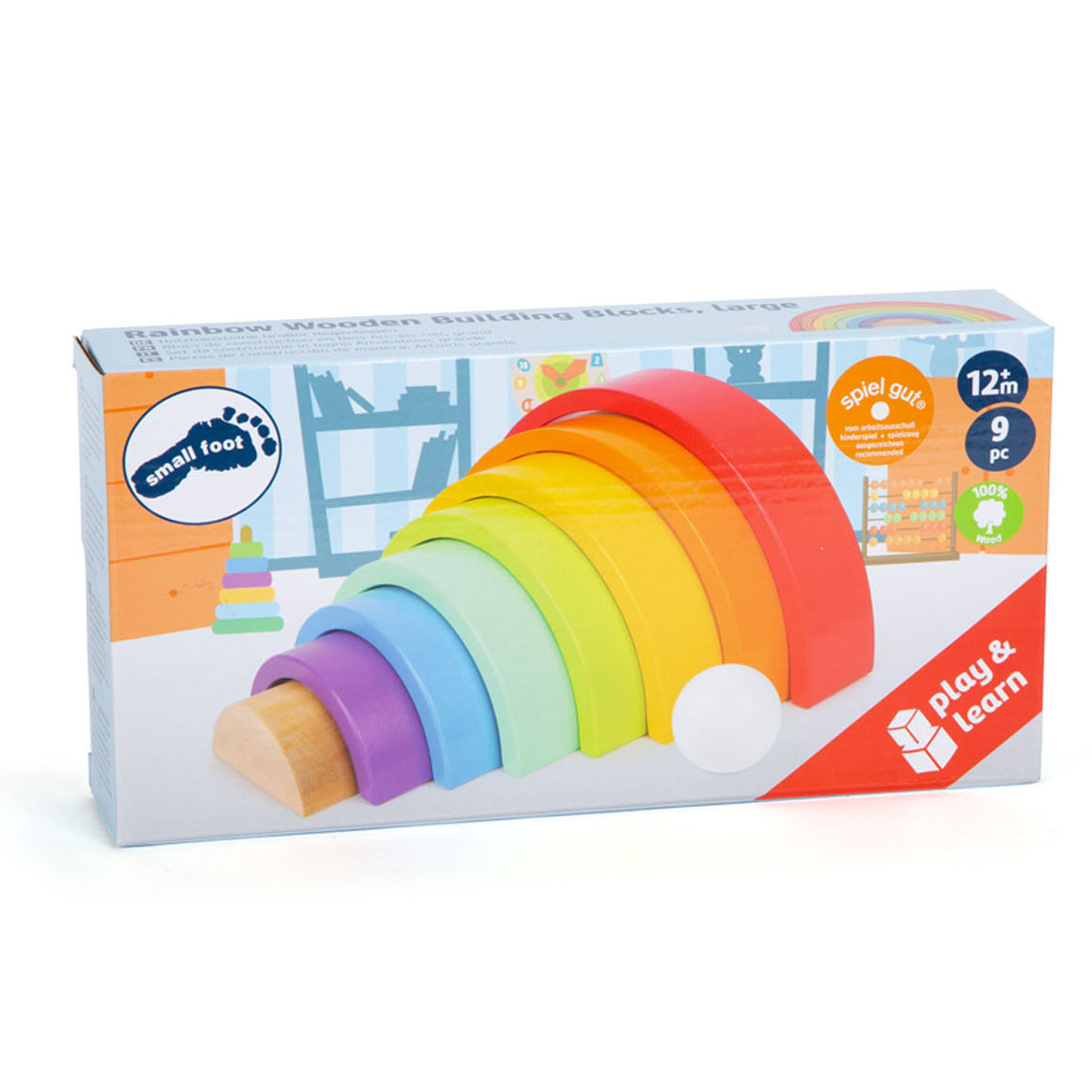 Small Foot-Houten Bouwblokken Regenboog, 9dlg.