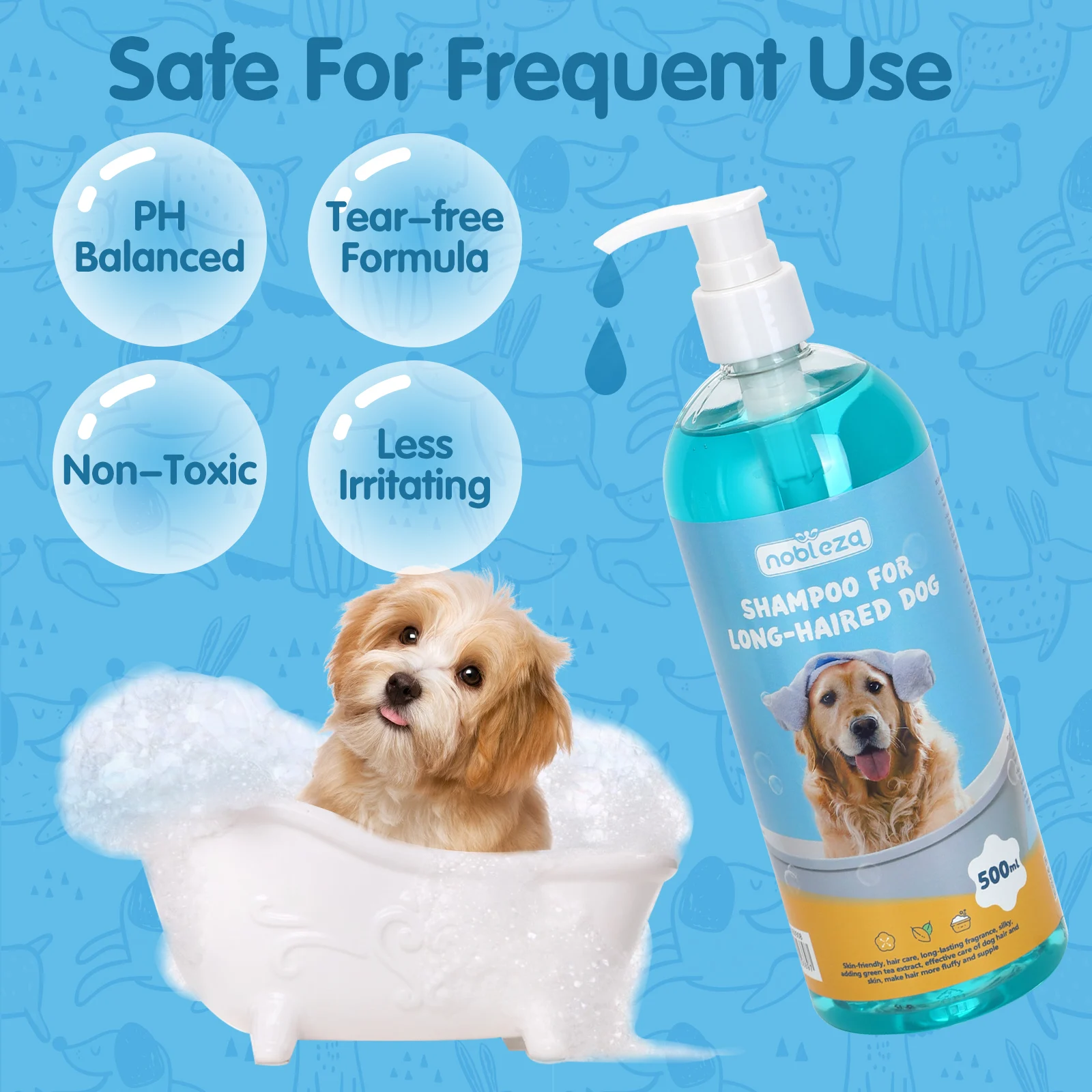 Shampoo Nobleza para Cães de Pelo Longo com Camélia Hidratante, Shampoo Desembaraçante para Cães com Fragrância de Lavanda e Cítricos, Ideal para Yorkshire Terriers, Galgos Afegãos e Malteses (500ml)