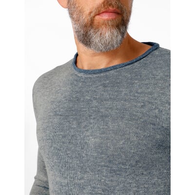 Herren-Rundhalspullover, Grau-Blau