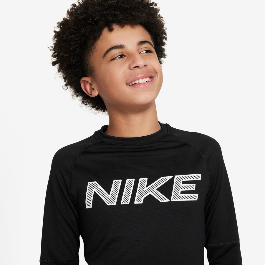 Nike Pro Maillot d'Entraînement Dri-FIT Crew Warm - Noir/Blanc Enfant