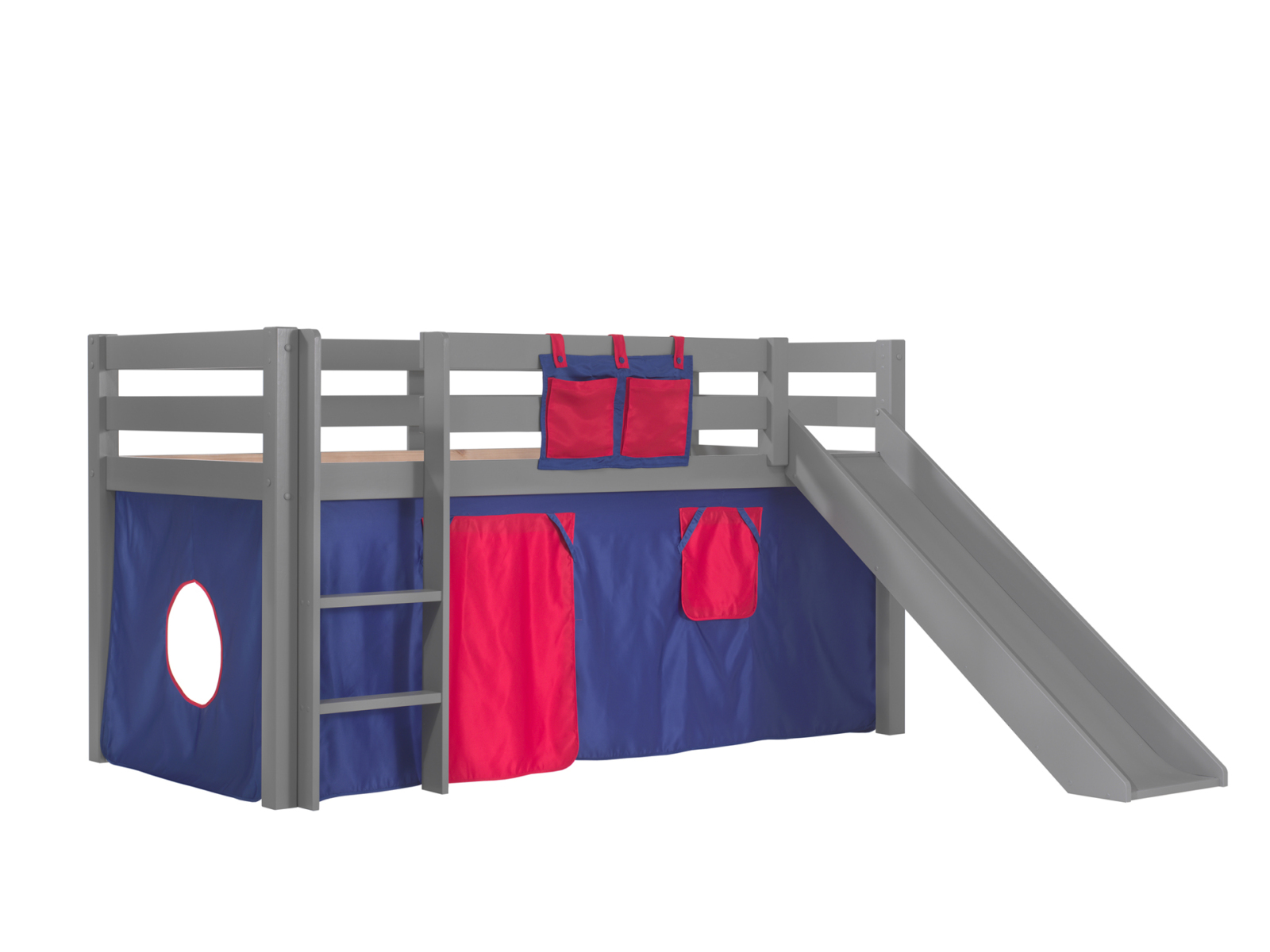 Halbhochbett PINO - Domino - grau - Kiefer massiv - mit Rutsche - 90x200 cm
