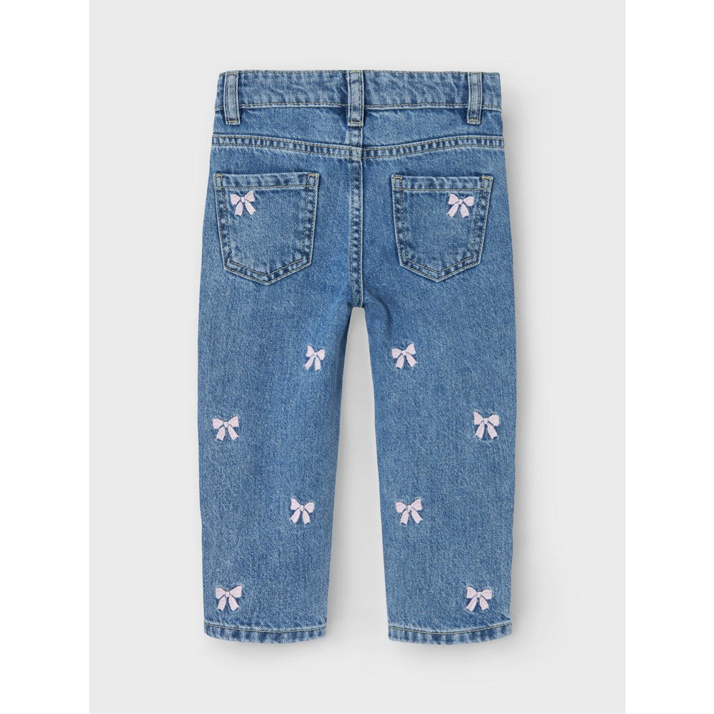 Køb Name It Medium Blue Denim Bows Bella Mom Embroidery Jeans Noos