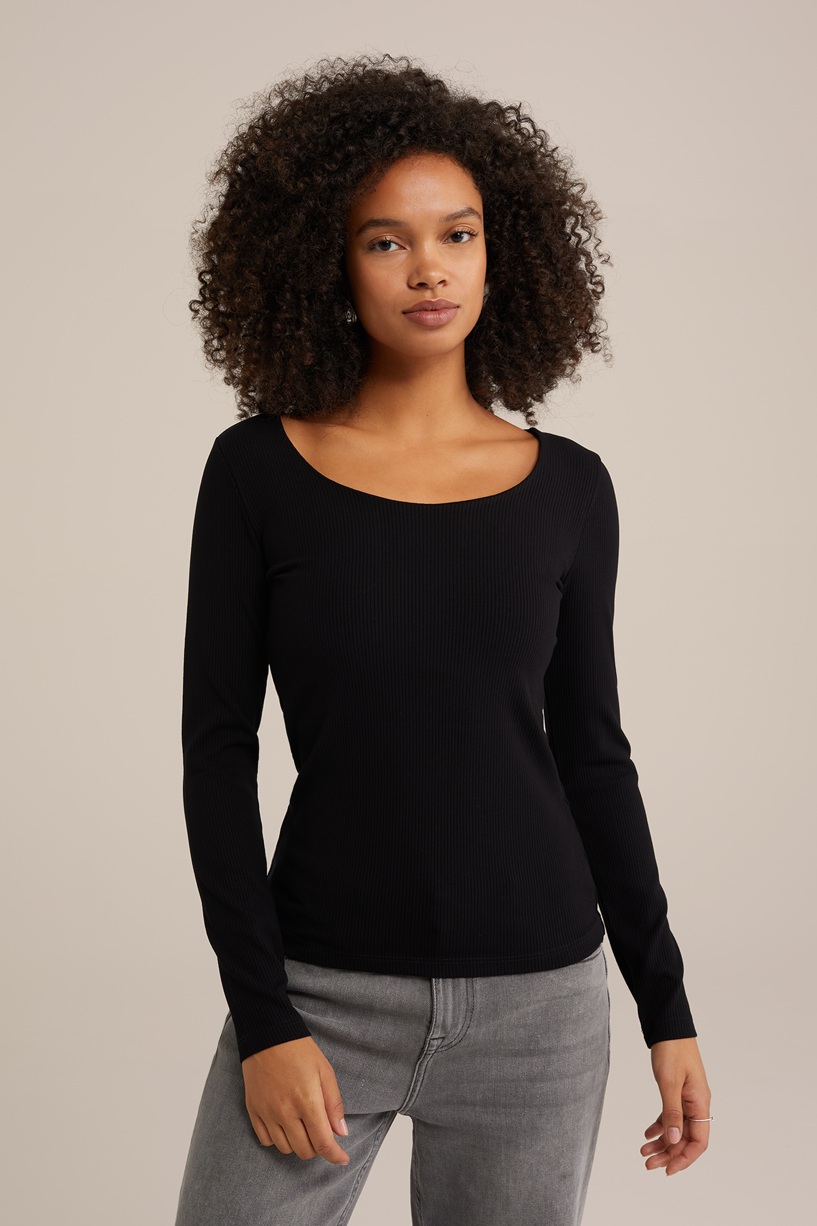 geribd T-shirt WE Fashion Zwart