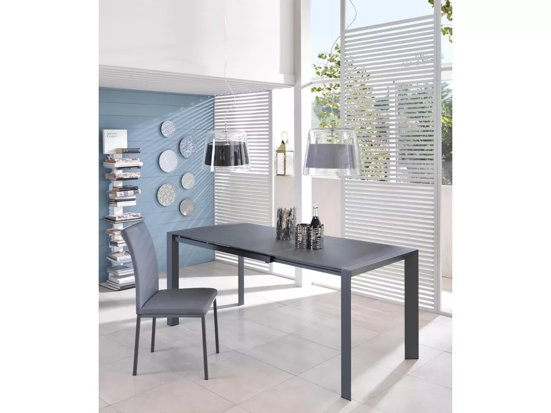 Pixel Table extensible (122/182 x 80 cm) en verre trempé gris