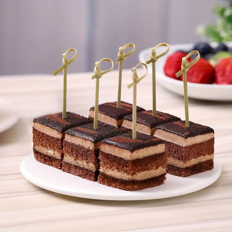 (100er Set) 12cm Einweg Bambus Sticks Fingerfood Party Spiesse Cocktail Zahnstocher