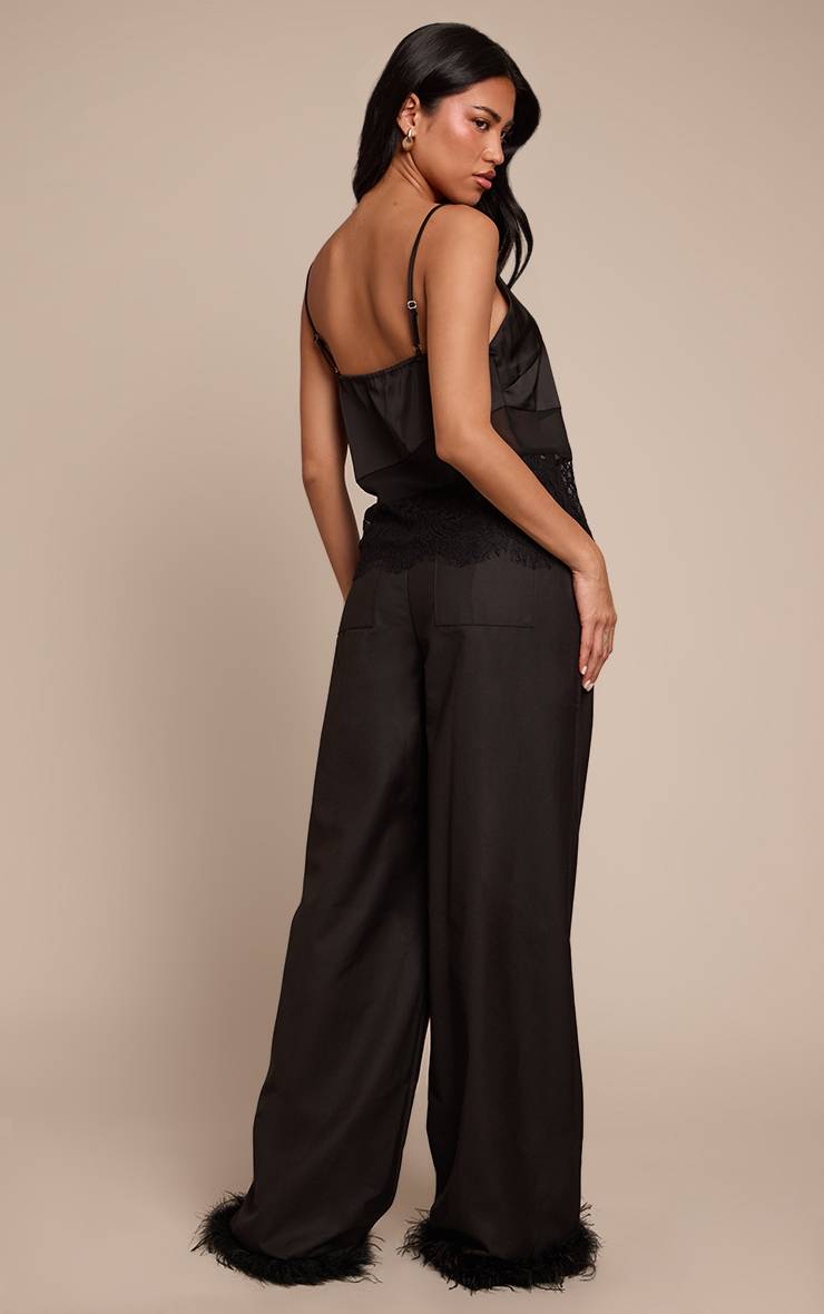 Noir Pantalon Ajusté À Ourlet Plumes