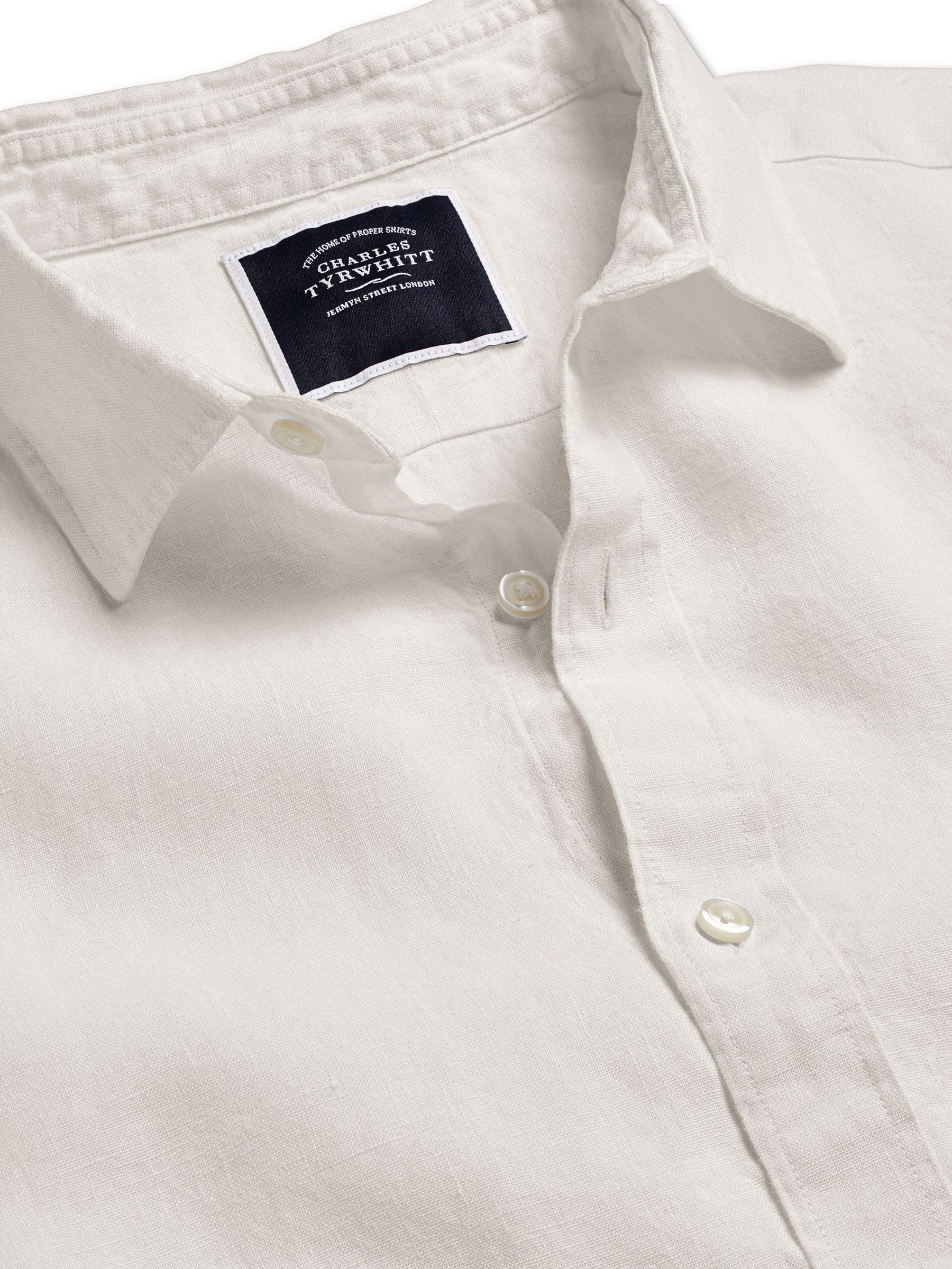 Charles Tyrwhitt - Slim-fit overhemd van zuiver linnen in effen kleur en met korte mouwen van 100% linnen