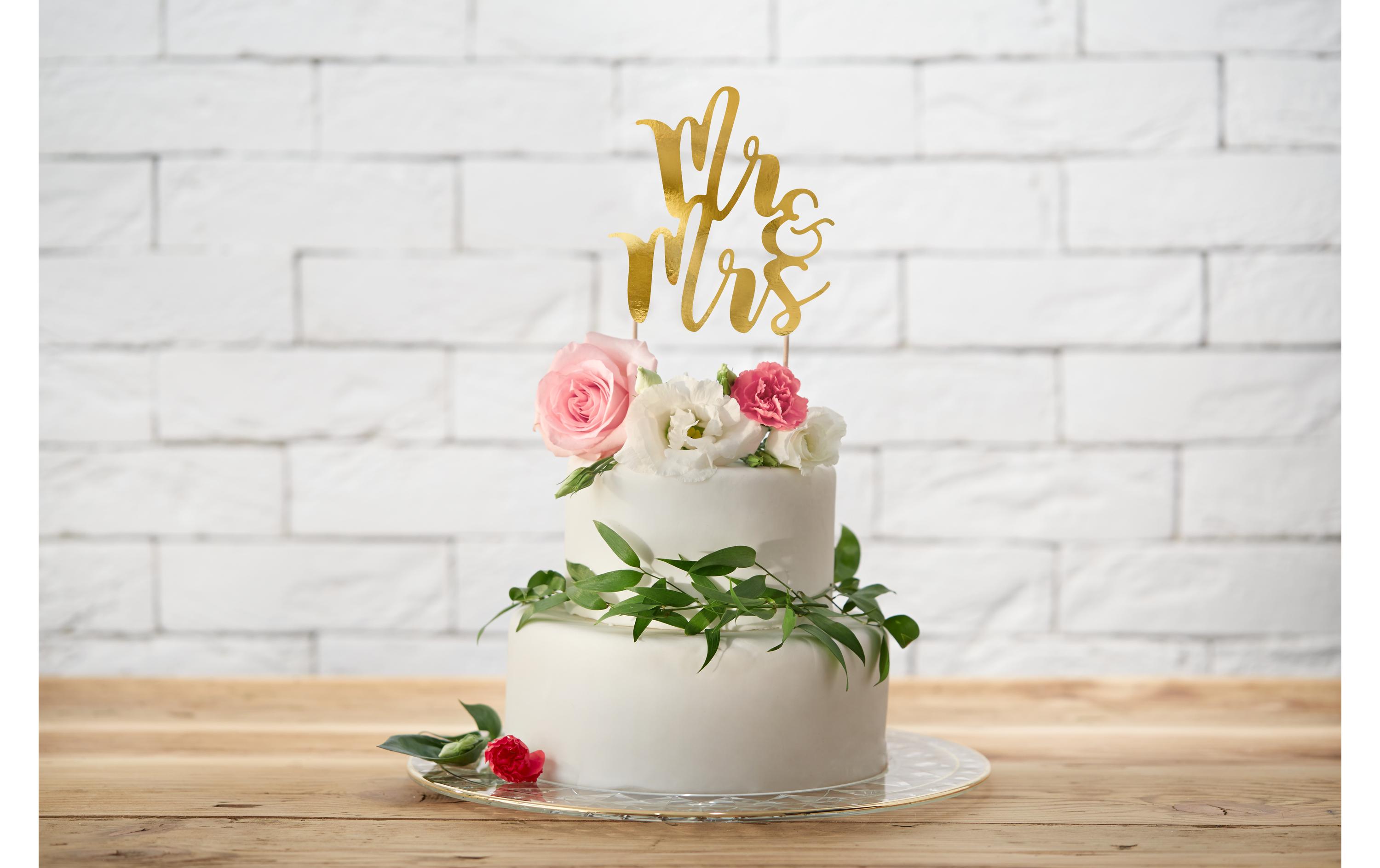 Kuchen-Topper Mr & Mrs 25.5 cm, 1 Stück, GoldCake Topper – Kuchenstecker für die Hochzeitstorte oder als Kuchendekoration für die Verlobungsfeier