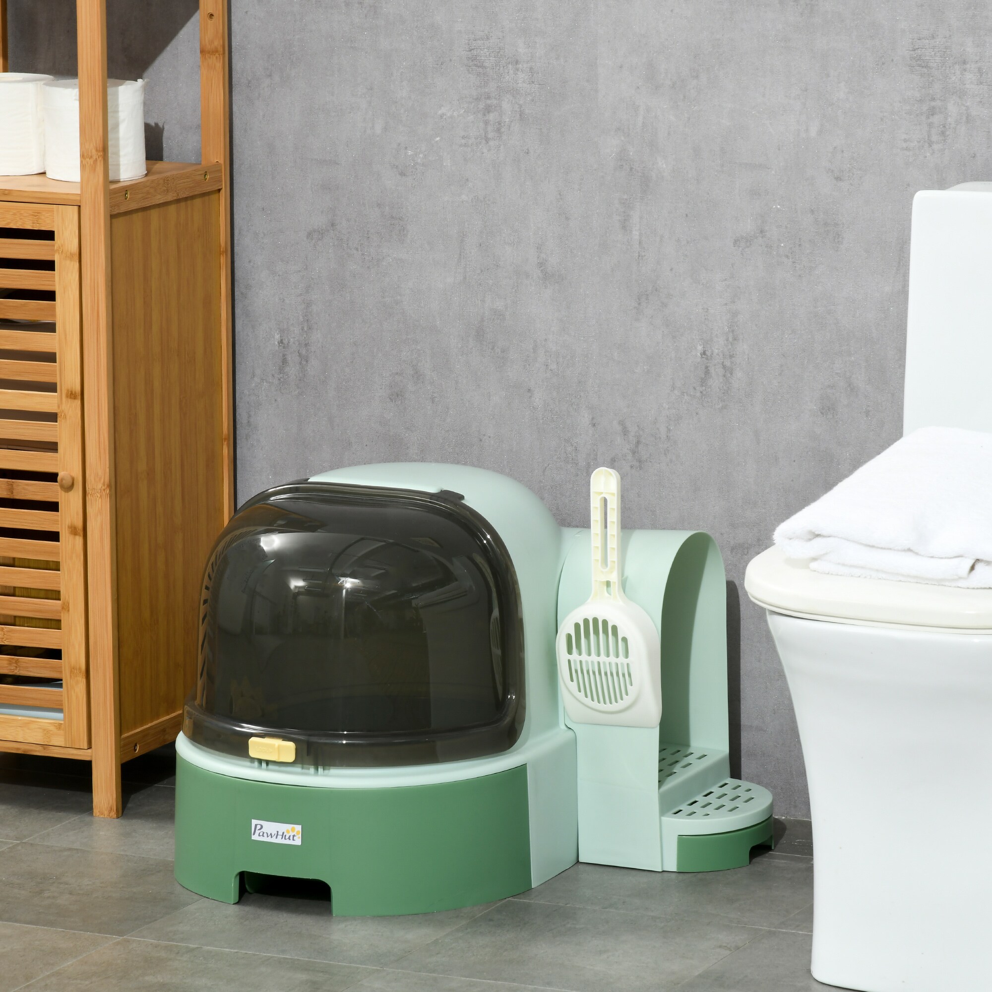 PawHut Katzentoilette mit Schaufel grau 52L x 60B x 42H cm