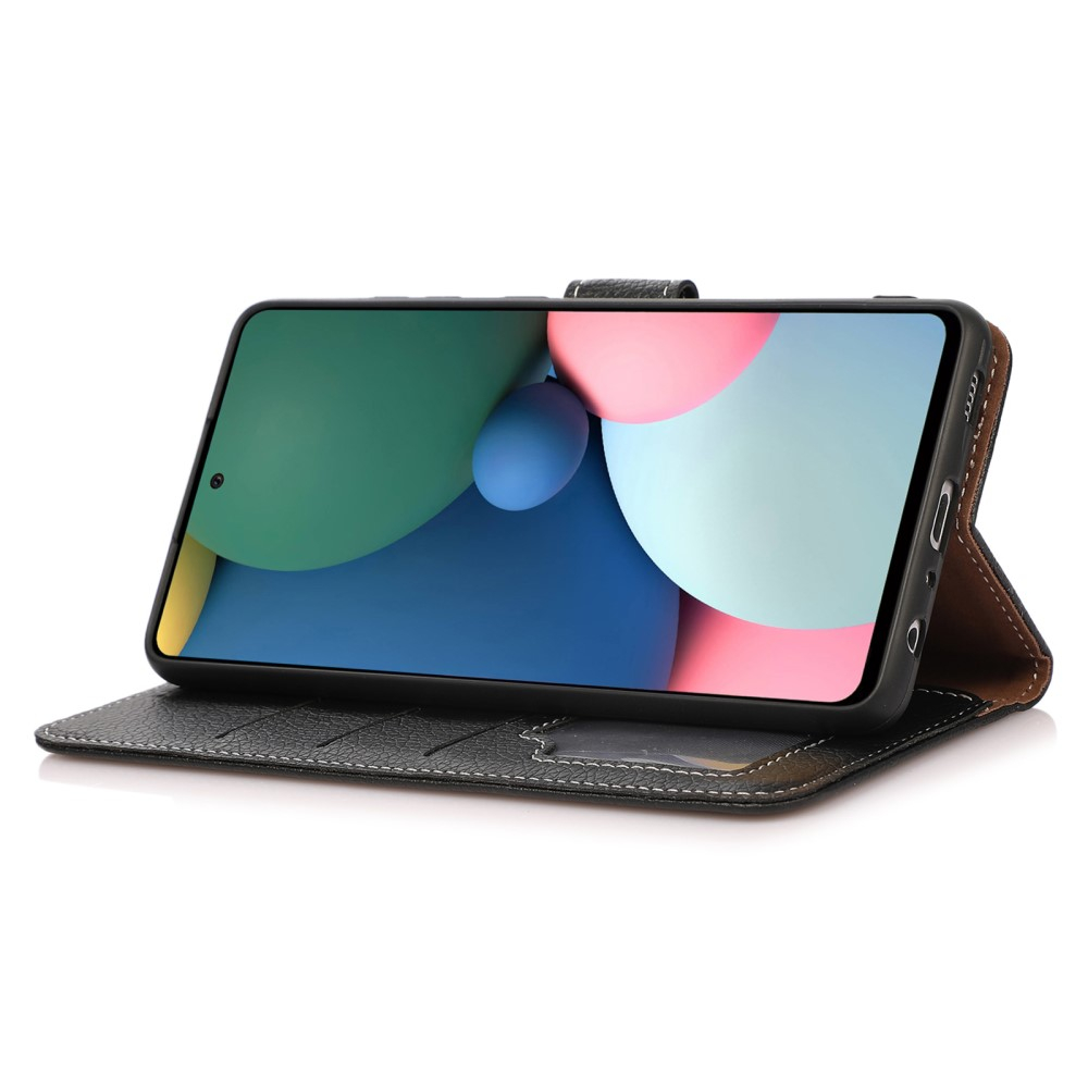 Samsung Galaxy S24 Ultra Leder Tasche Flip Cover Litchi Look - Schwarz