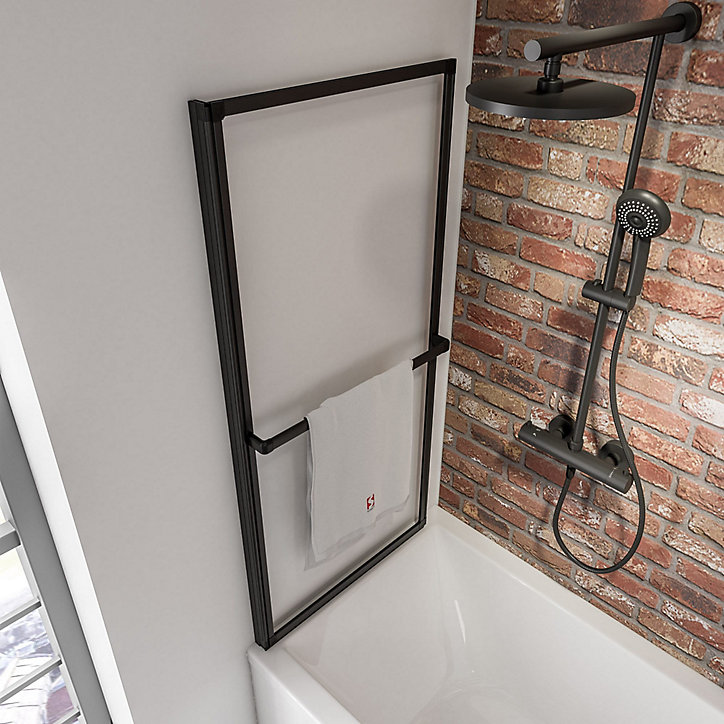 Pare-baignoire 70 x 140 cm, Schulte, paroi de baignoire 1 volet pivotant, verre transparent, profilé noir