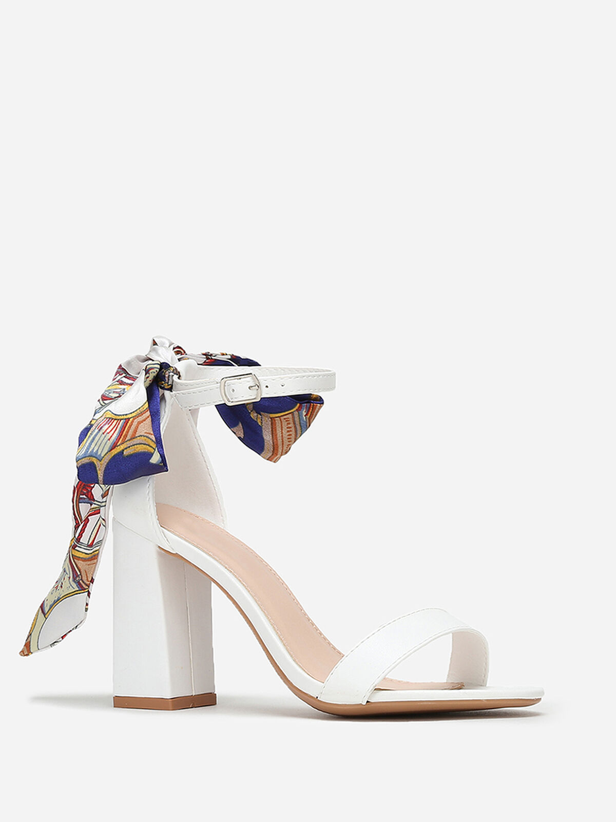 Sandales à foulard satiné imprimé- Blanc