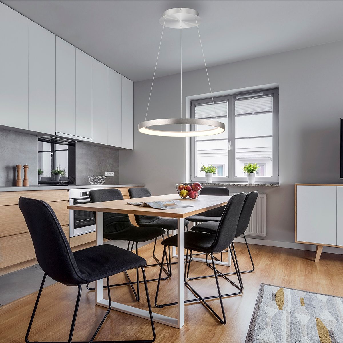 Design hanglamp aluminium incl. LED dimbaar easylift - Hoop