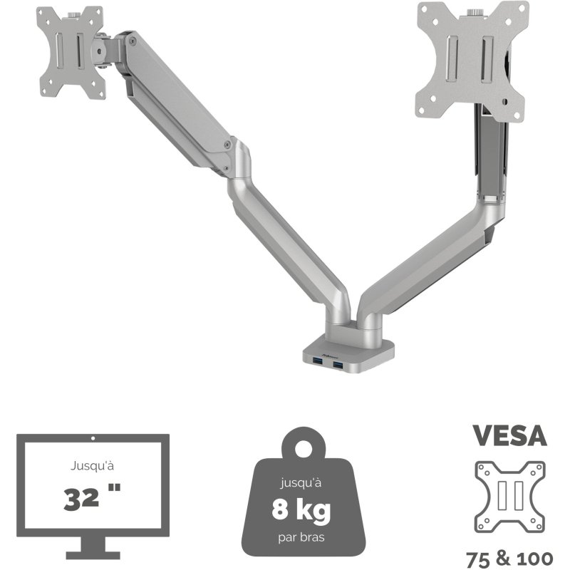 Fellowes Platinum Series Bras porte-écrans double - Argent