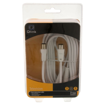 Q-Link coax kabel 3CV2 HF 5 meter stekker recht wit