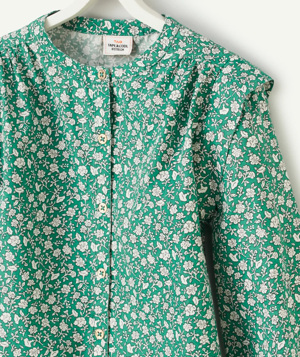 BLOUSE FILLE EN COTON IMPRIMÉ FLEURI VERT ET BLANC