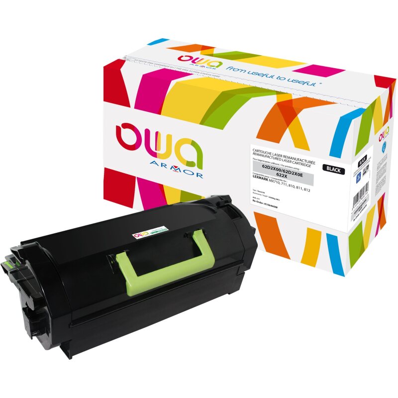 Toner remanufacturé OWA - haute capacité - Noir - pour LEXMARK 62D2X00, 62D2X0E