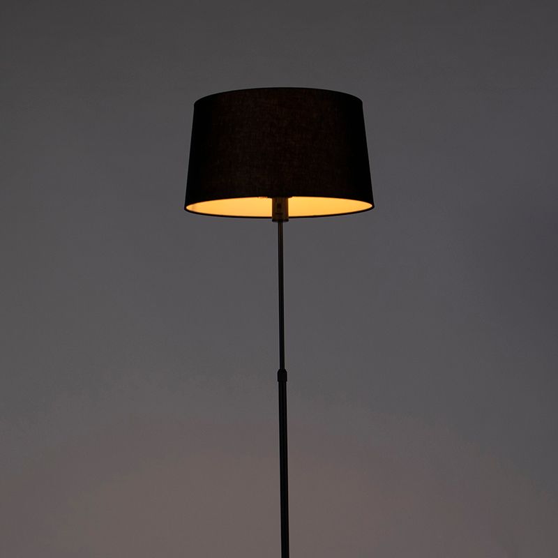 Vloerlamp zwart met zwarte linnen kap 45cm verstelbaar - Parte