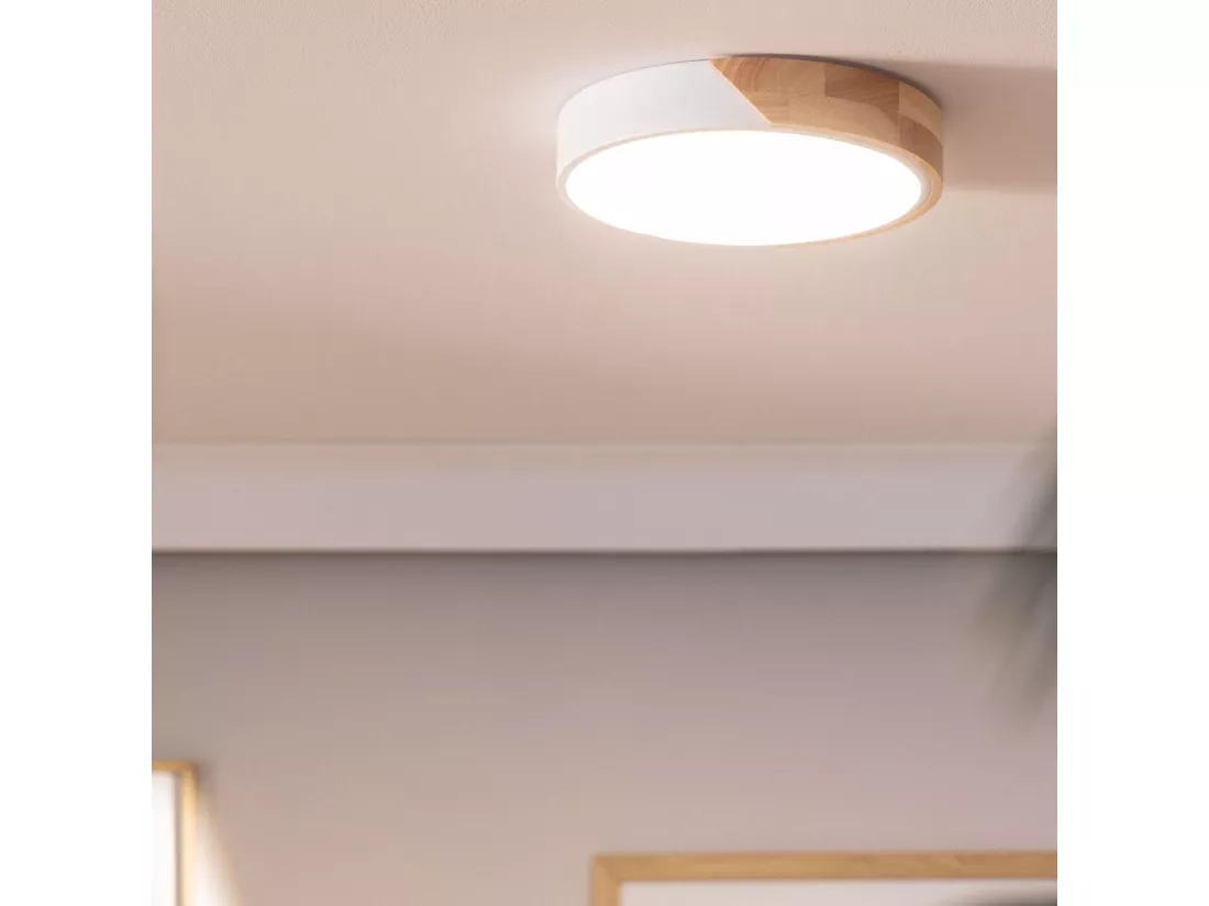 Plafonnier LED Rond Bois 18W CCT Sélectionnable Semi-Dari Ø320 mm Blanc