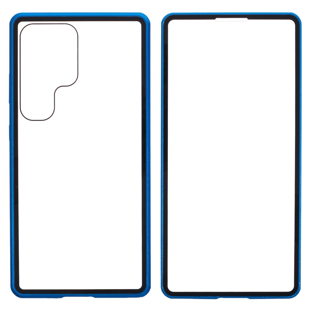 Samsung Galaxy S25 Ultra Magnetische Alu Schutzhülle mit Panzer Glas Backcover   Display- / Kameraschutz (Magnet-Technologie) - Blau