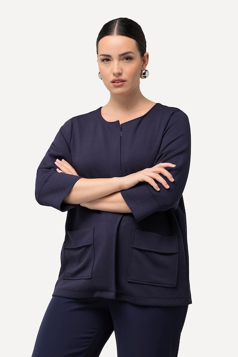 Jersey-Jacke, offene Form, Rundhals, 3/4-Arm
