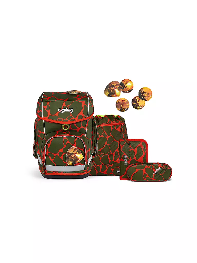 ERGOBAG Schultaschen Set 5tlg CUBO Lumi FeuerspeiBär olive