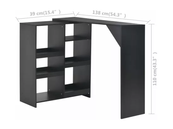 Table de bar avec tablette amovible Noir 138x39x110 cm