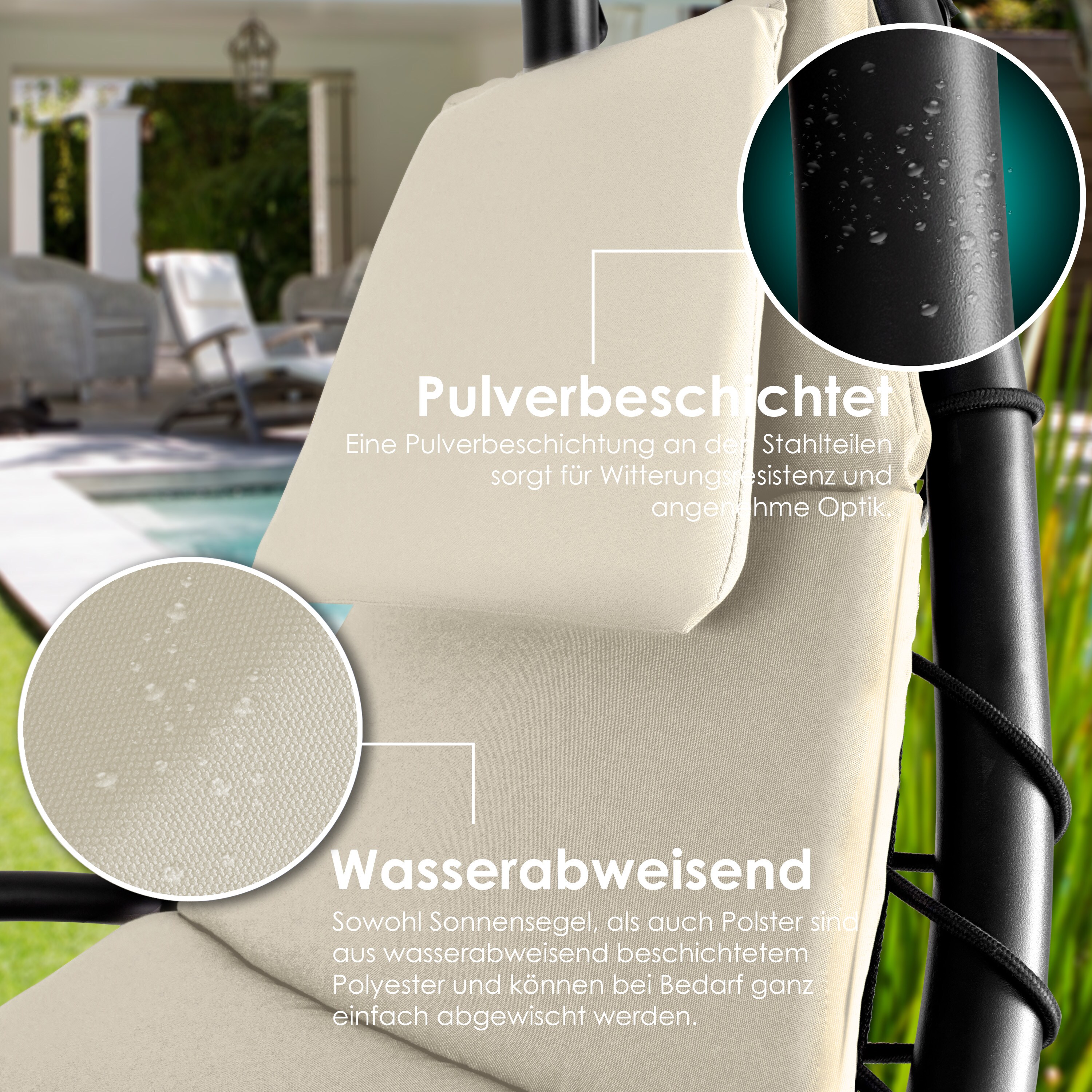 KESSER® Schwebeliege mit Sonnenschirm, Hängeliege , Sonnenliege H200, L194, B100 cm, Relaxliege, Schaukelliege Hängematte , bis 120 kg belastbar , Schaukelliege, Auflagen - Nackenkissen