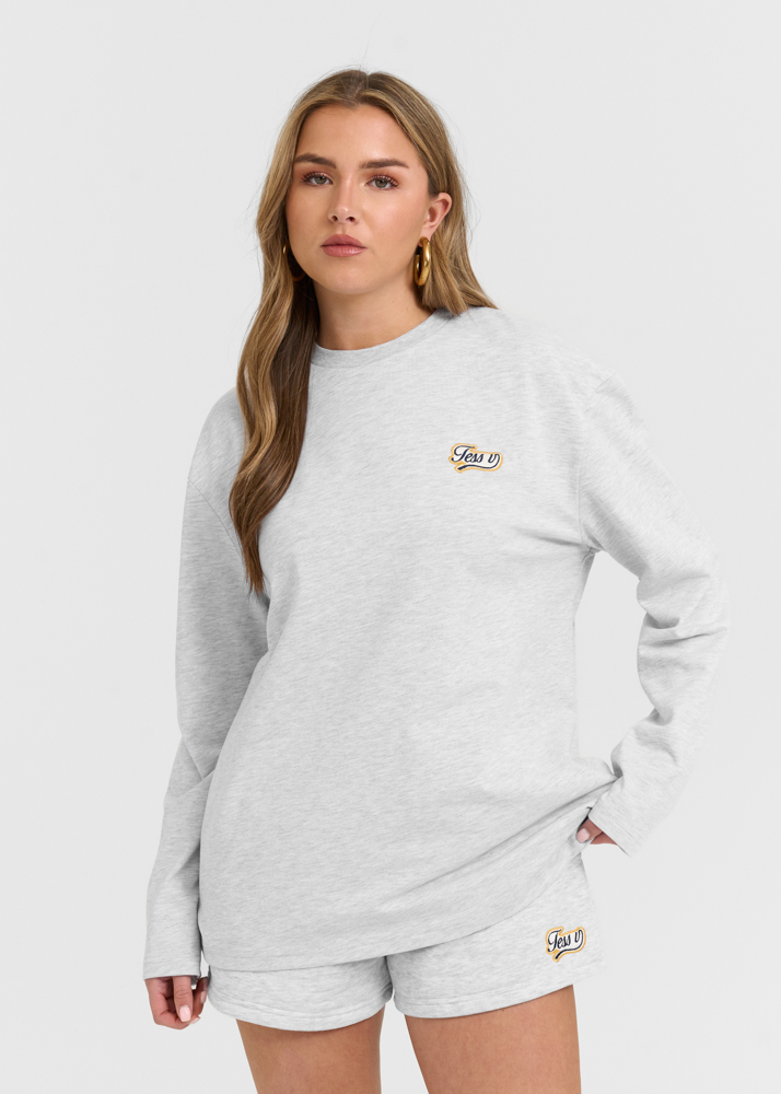 Patch longsleeve t-shirt lichtgrijs
