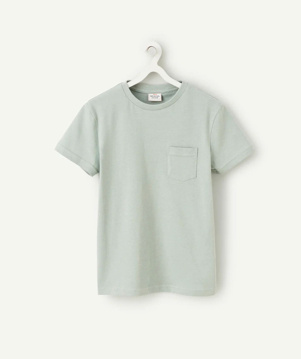 T-SHIRT GARÇON EN COTON VERT PÂLE AVEC POCHE