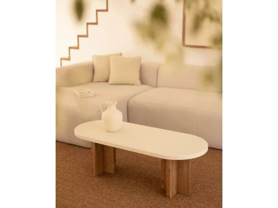 Table basse en microciment blanc cassé et vieilli 120x40cm - TOKYO - DECOWOOD