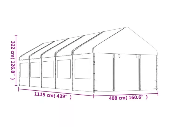 Belvédère avec toit blanc 11,15x4,08x3,22 m polyéthylène