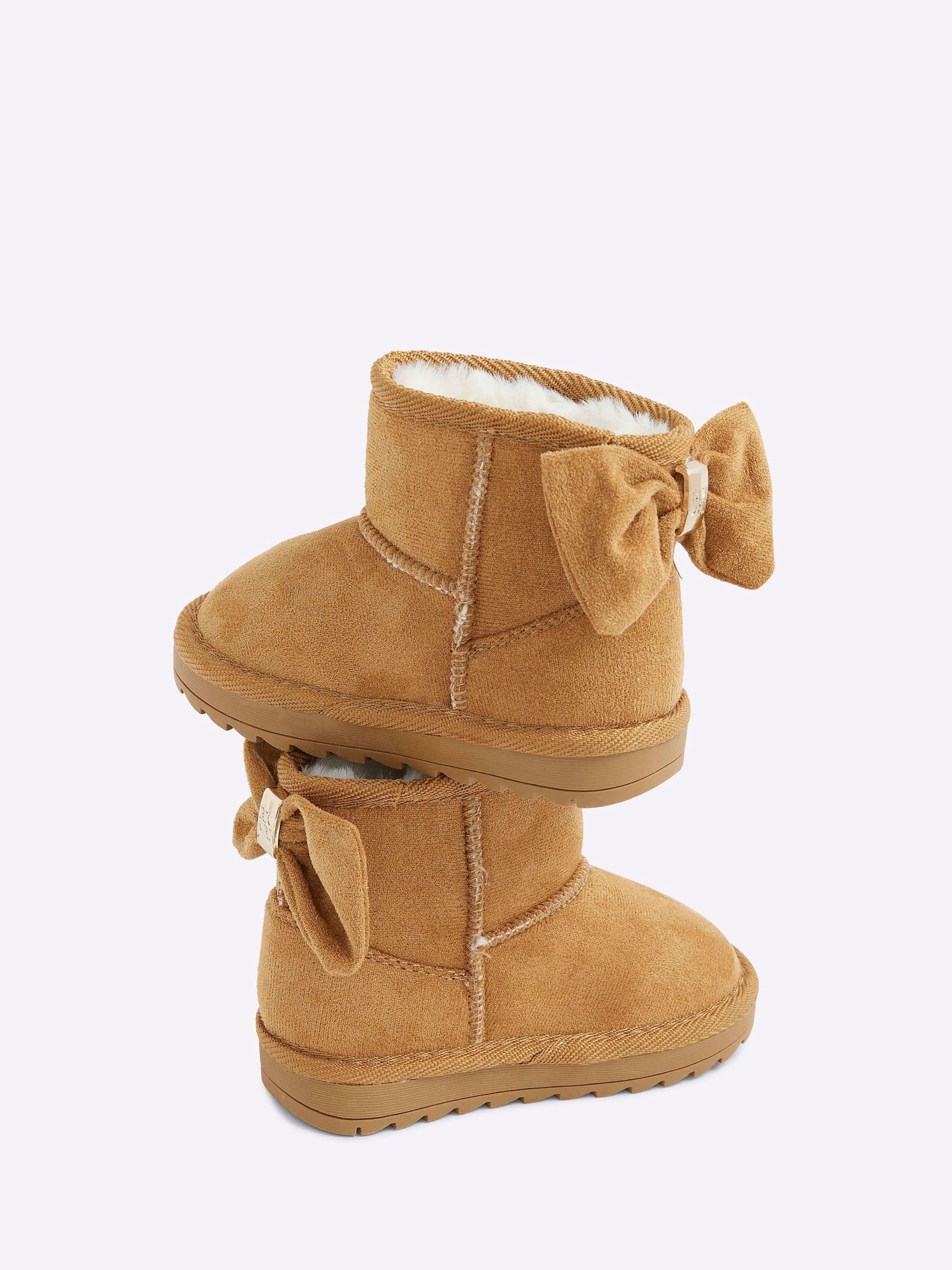 River Island Girls Suedette Bow Fur Lined Boots